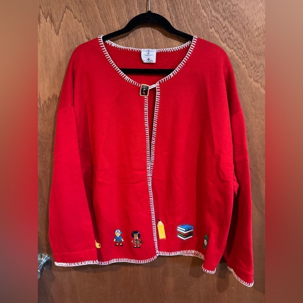 Red Cardigan Teacher Detail size 2x